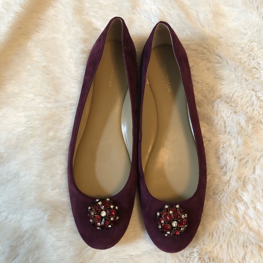 Ann Taylor Suede Jeweled Flats